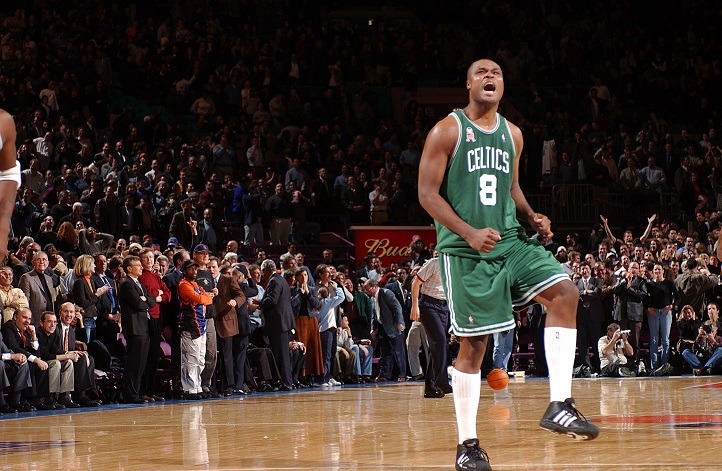 Antoine Walker of the Boston Celtics celebrates.