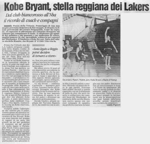 Articolo Gazzetta di Reggio sulla visita di Kobe a Reggio nel 1997
